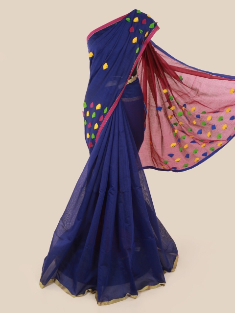 

Pothys Blue Solid Cotton Blend Saree