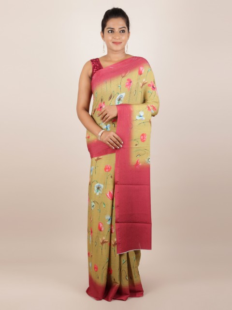 

Pothys Green & Pink Pure Silk Printed Tussar Saree