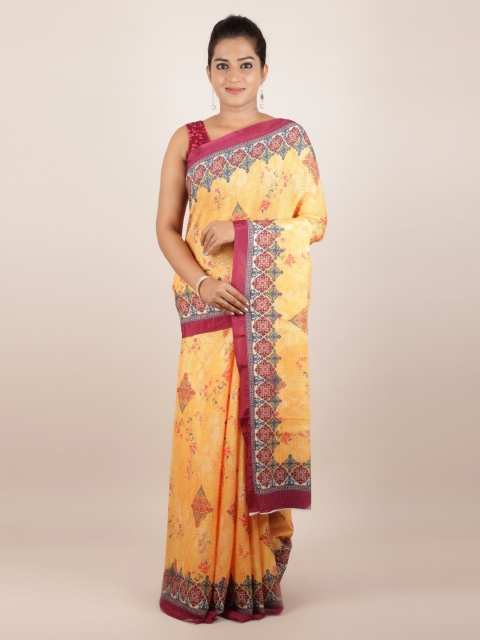 

Pothys Yellow Pure Silk Printed Tussar Saree