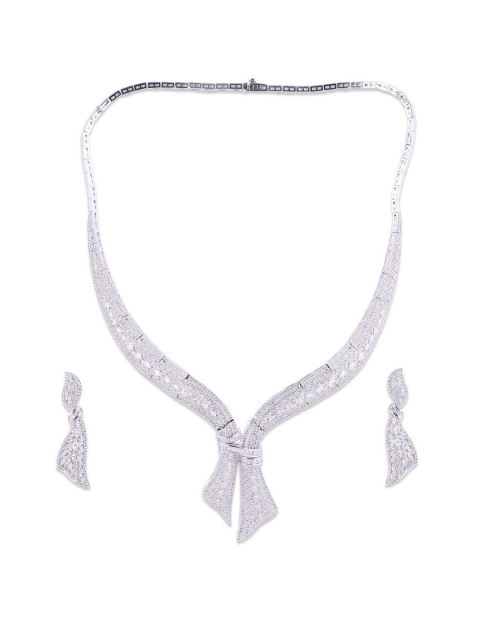 

shaze Silver-Toned Cubic Zirconia Stone-Studded Jewellery Set