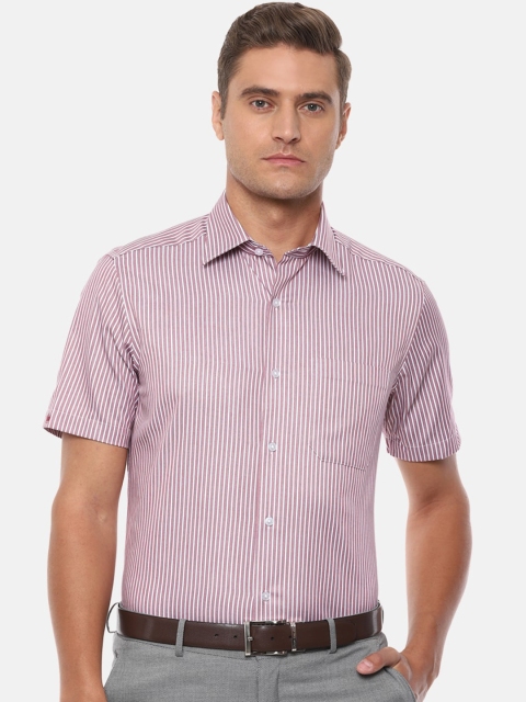 

Louis Philippe Men Maroon & White Regular Fit Striped Cotton Formal Shirt
