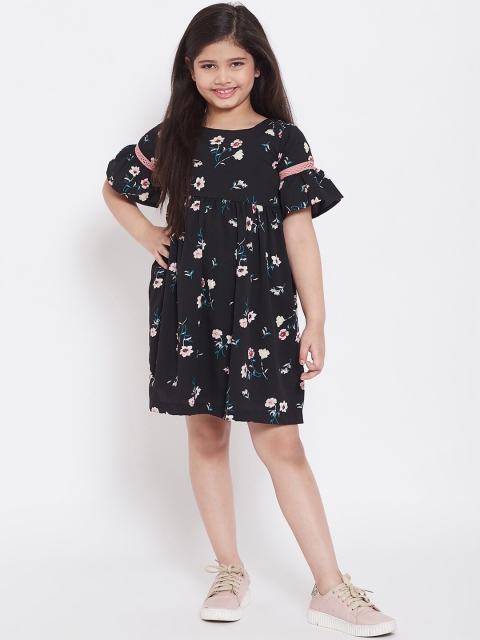 

Stylo Bug Girls Black Printed Fit and Flare Dress