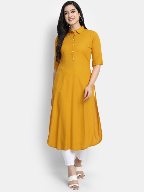 

Globon Impex Women Mustard Yellow Liva Pathani Kurta