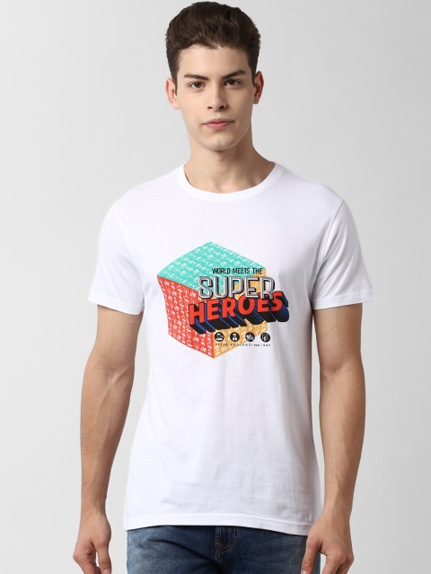 

Peter England Men White Printed Round Neck Cotton Pure Cotton T-shirt