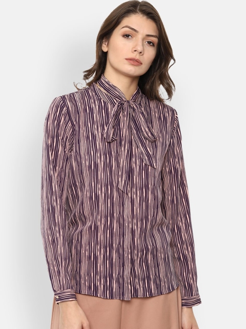 

Van Heusen Woman Pink Striped Tie-Up Neck Regular Top