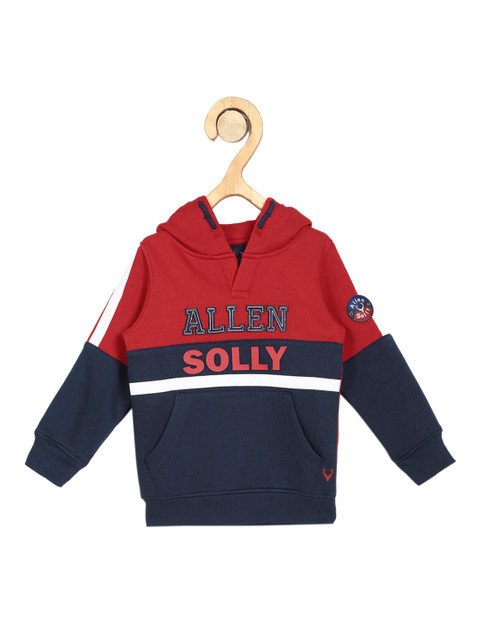 

Allen Solly Junior Boys Navy Blue & Red Colourblocked Hooded Sweatshirt