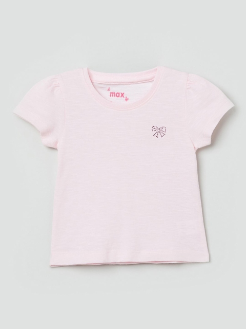 

max Girls Pink Solid Round Neck T-shirt