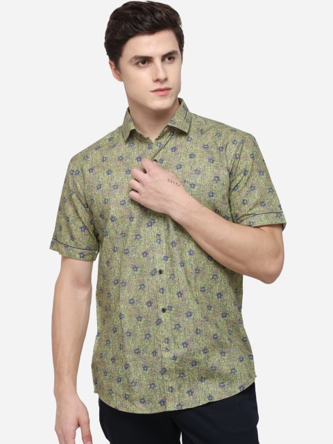 

JB STUDIO Men Green Slim Fit Printed Cotton Casual Shirt