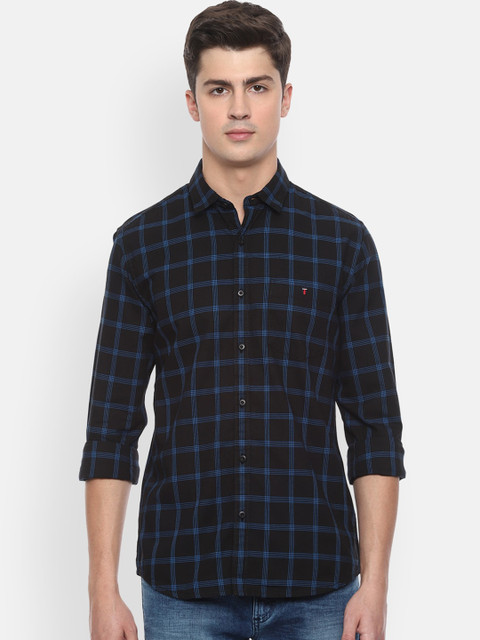 

Louis Philippe Jeans Men Black & Blue Slim Fit Checked Casual Shirt