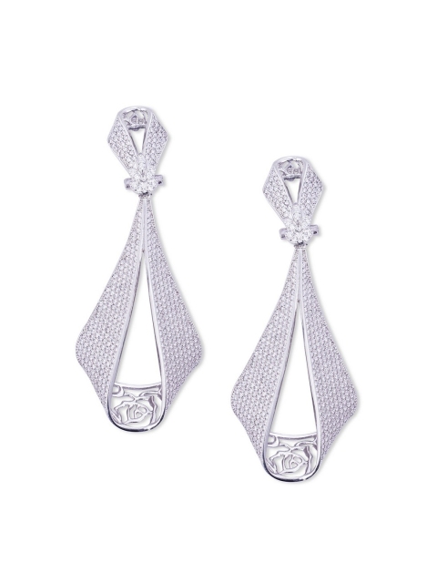 

shaze Silver-Toned Rhodium-Plated Contemporary Drop Earrings