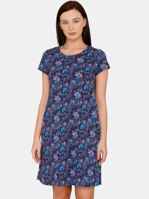

Zivame Blue Printed Cotton Sleep Shirt