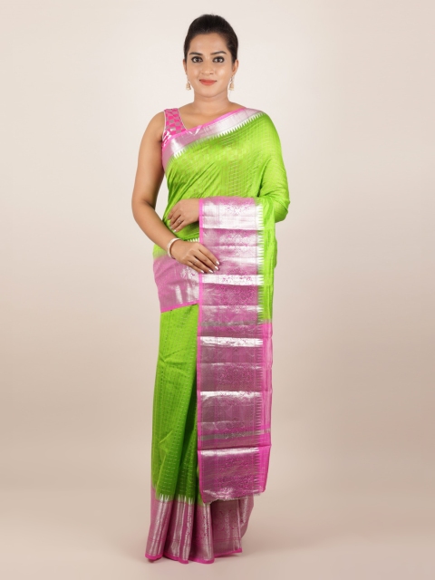 

Pothys Green & Pink Pure Silk Checked Saree
