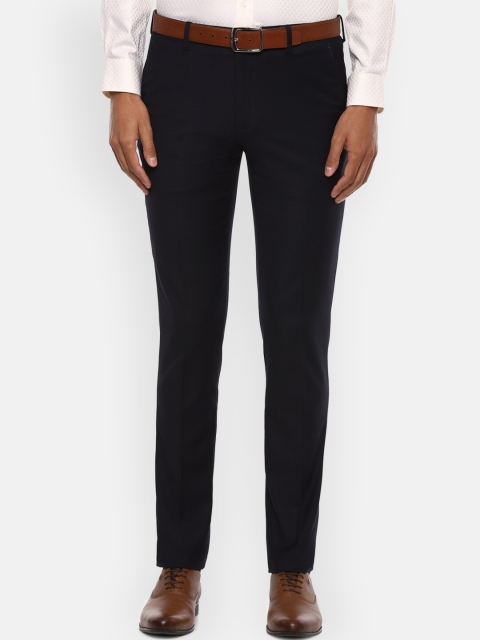 

Van Heusen Men Navy Blue Slim Fit Checked Formal Trousers