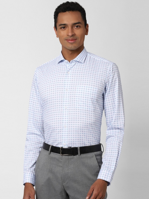 

Peter England Men White & Blue Regular Fit Checked Formal Shirt