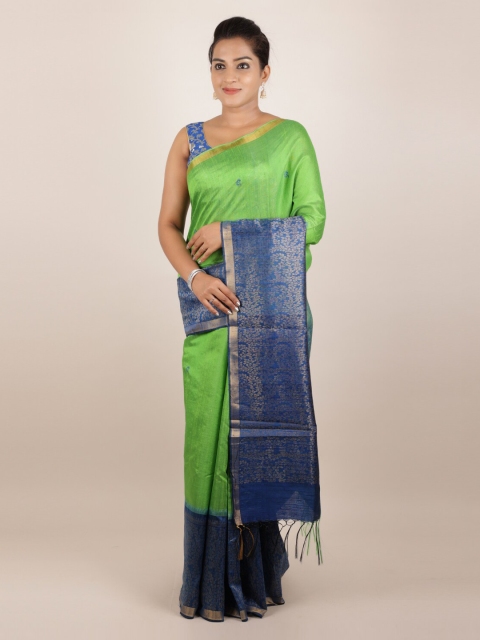 

Pothys Green & Blue Pure Silk Woven Design Dabu Saree