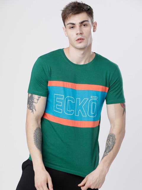

Ecko Unltd Men Green & Blue Printed Round Neck T-shirt