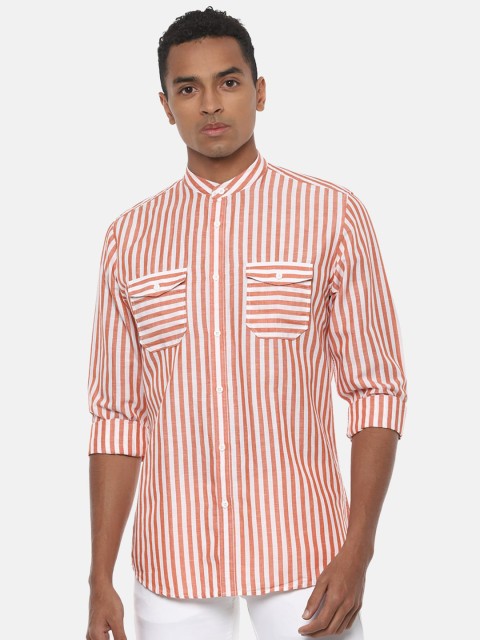 

Van Heusen Sport Men Orange & White Slim Fit Striped Casual Shirt