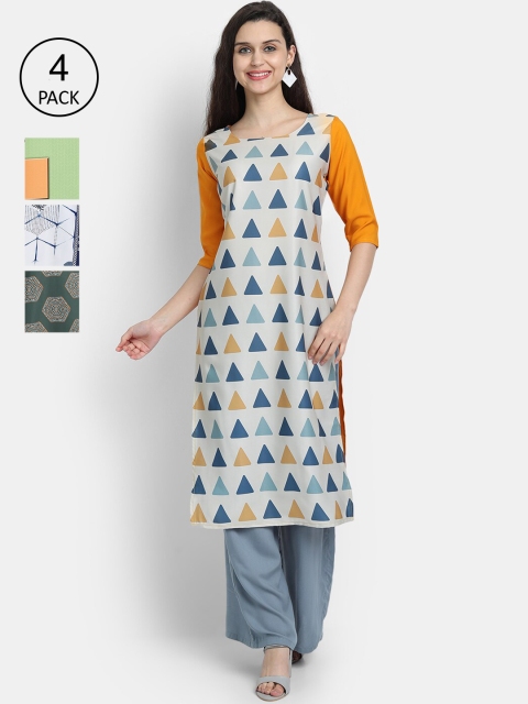 

7threads Women Pack Of 4 Multicoloured Geometric Printed Crepe Kurtas, Multi