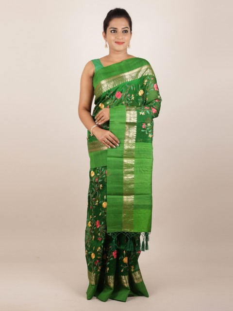 

Pothys Green Floral Embroidered Pure Silk Saree