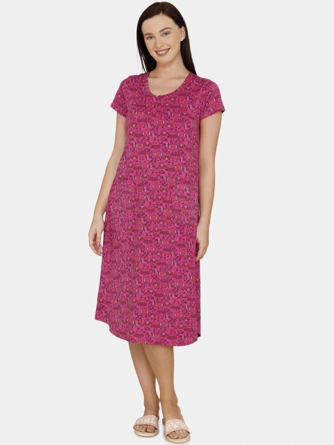 

Zivame Women Pink & Black Printed Sleep Shirt
