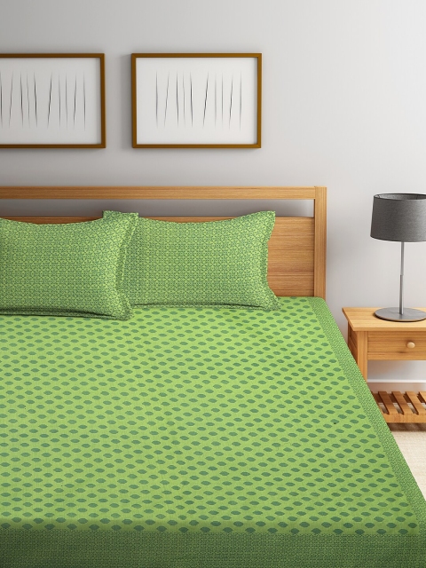 

NEUDIS Green Hand-Woven Jacquard 1 Double King Bedsheet With 2 Pillow Covers
