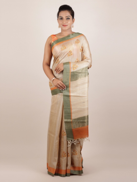 

Pothys Cream-Coloured Pure Silk Woven Design Tussar Saree