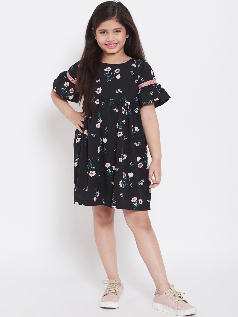 

Stylo Bug Girls Black Floral Printed Fit and Flare Dress