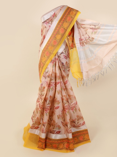 

Pothys Peach-Coloured Printed Tissue Saree With Tasseled Pallu
