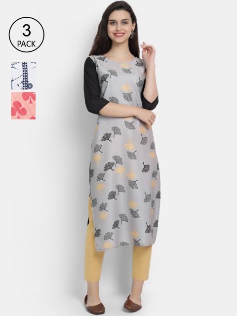 

7threads Women Pack Of 3 Multicoloured Floral Printed Crepe Kurta, Multi