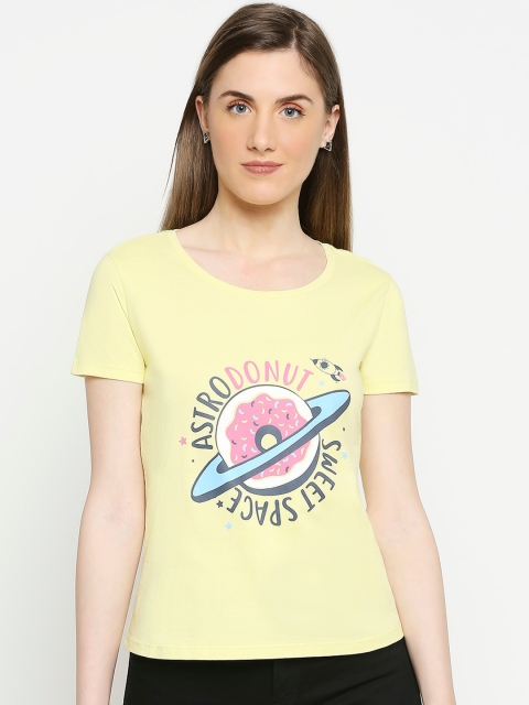 

Honey by Pantaloons Women Yellow Printed Round Neck T-shirt