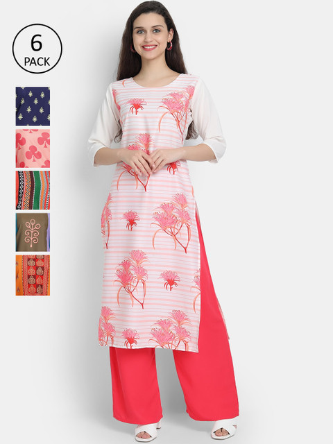 

7threads Women Pack Of 6 Multicoloured Floral Printed Crepe Kurtas, Multi