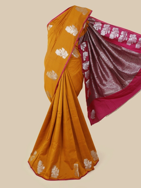 

Pothys Mustard & Silver-Toned Art Silk Printed Saree
