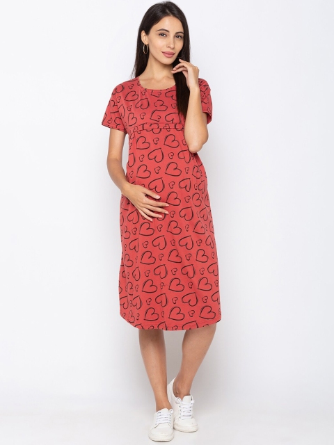 

MomToBe Red Printed Maternity & Feeding Nightdress