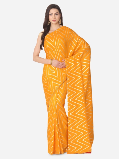 

BOMBAY SELECTIONS Yellow & Gold-Toned Silk Blend Printed Banarasi Saree