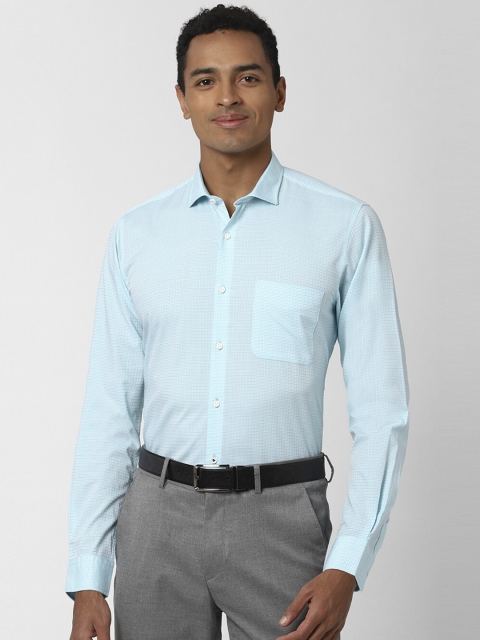 

Peter England Men Turquoise Blue & Off-White Regular Fit Checked Formal Shirt