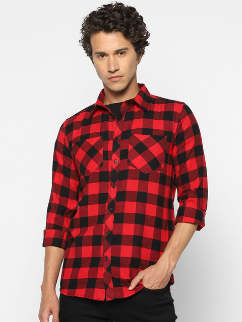 

FOREVER 21 Men Red & Black Regular Fit Checked Casual Shirt