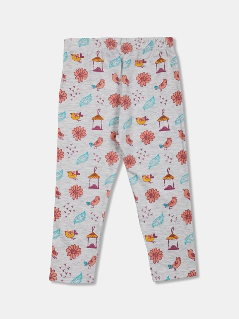 

Donuts Infant Girls Grey Melange & Peach-Coloured Printed Ankle-Length Leggings