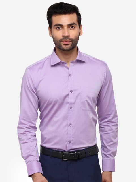 METAL Men Lavender Slim Fit Solid Cotton Formal Shirt