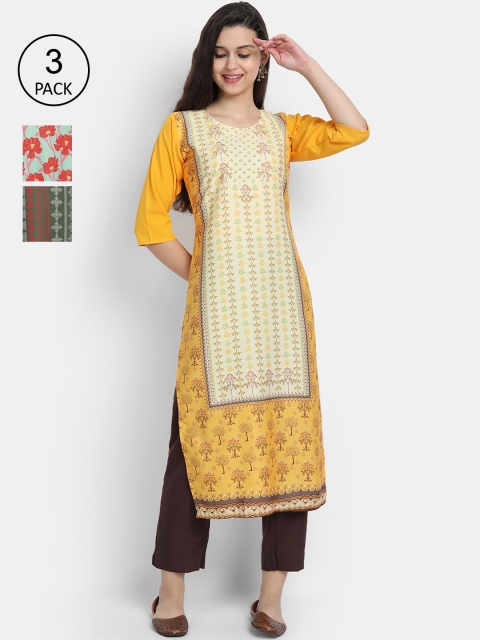 

7threads Women Pack Of 3 Ethnic Motifs Printed Crepe Kurta, Multi