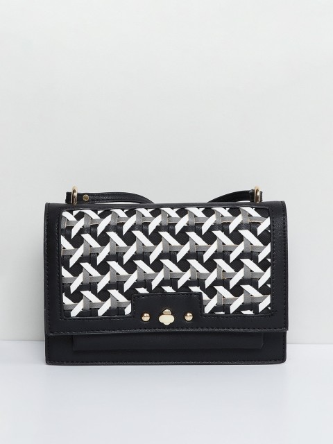 

max Black & White Textured Sling Bag