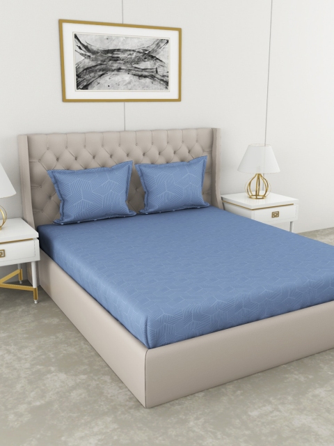 

BIANCA Blue Abstract 210 TC Cotton 1 King Bedsheet with 2 Pillow Covers