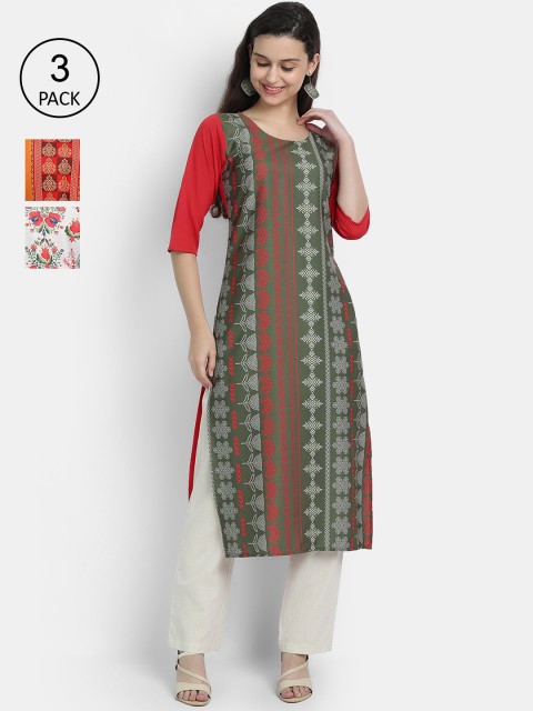 

7Threads Women Pack Of 3 Digital Printed Crepe Kurta, Multi
