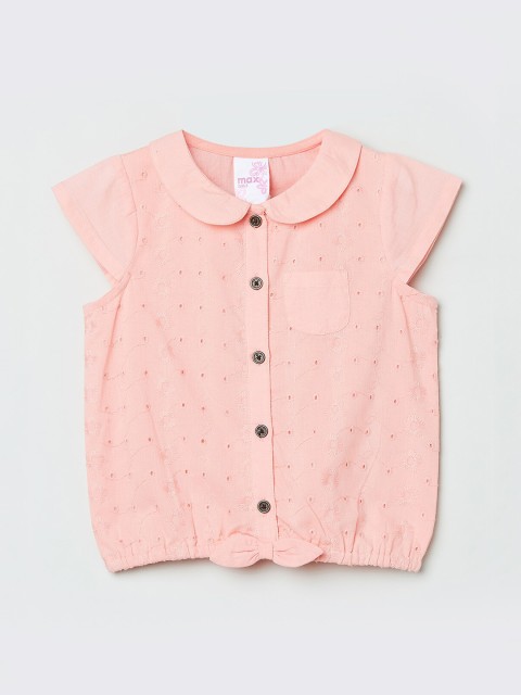 

max Girls pink printed peter pan collar pure cotton shirt style top
