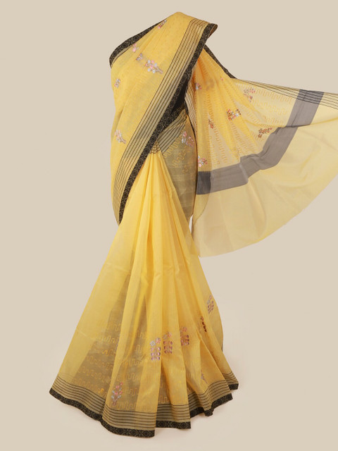 

Pothys Yellow Embroidered Supernet Saree
