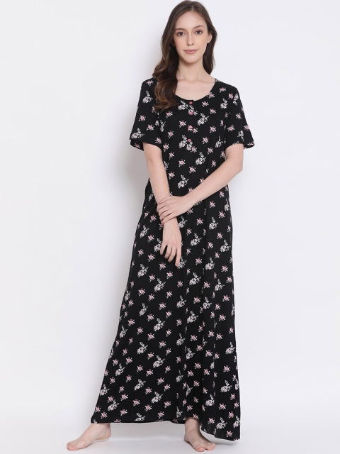 

Kanvin Black & White Floral Printed Nightdress