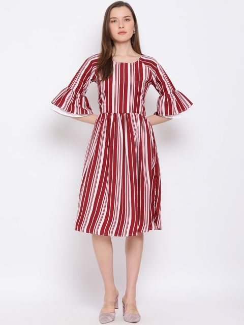 

ALL WAYS YOU Women Maroon Striped Fit and Flare Dress