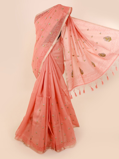 

Pothys Peach-Coloured Woven Design Cotton Blend Saree