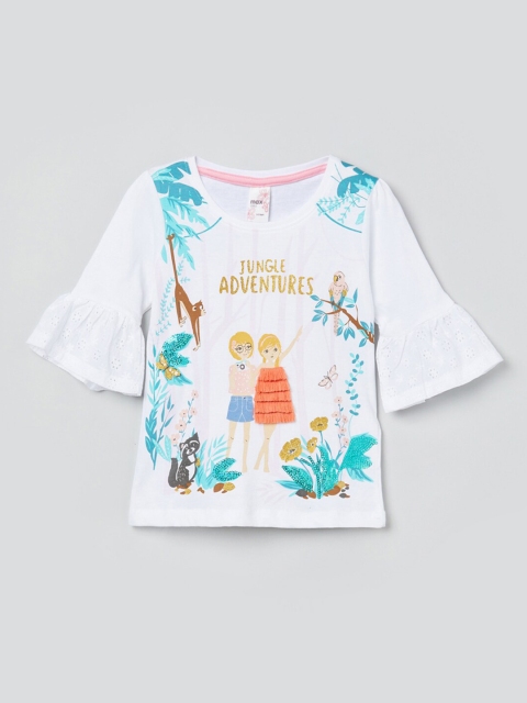 

Max Girls White Printed Pure Cotton Regular Top