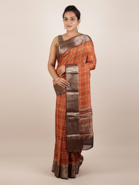 

Pothys Rust Pure Silk Printed Tussar Saree