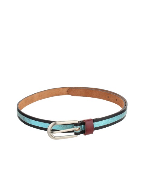 

Calligraphy Women Black & Sea Green Striped Belt